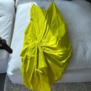 Zara never worn ruched neon yellow/green spaghetti strap midi dress